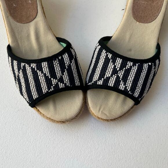 Soludos Woven Beaded Wedge Espadrille Sandals Open Toe Resortwear Navy Size 9 - Picture 8 of 13